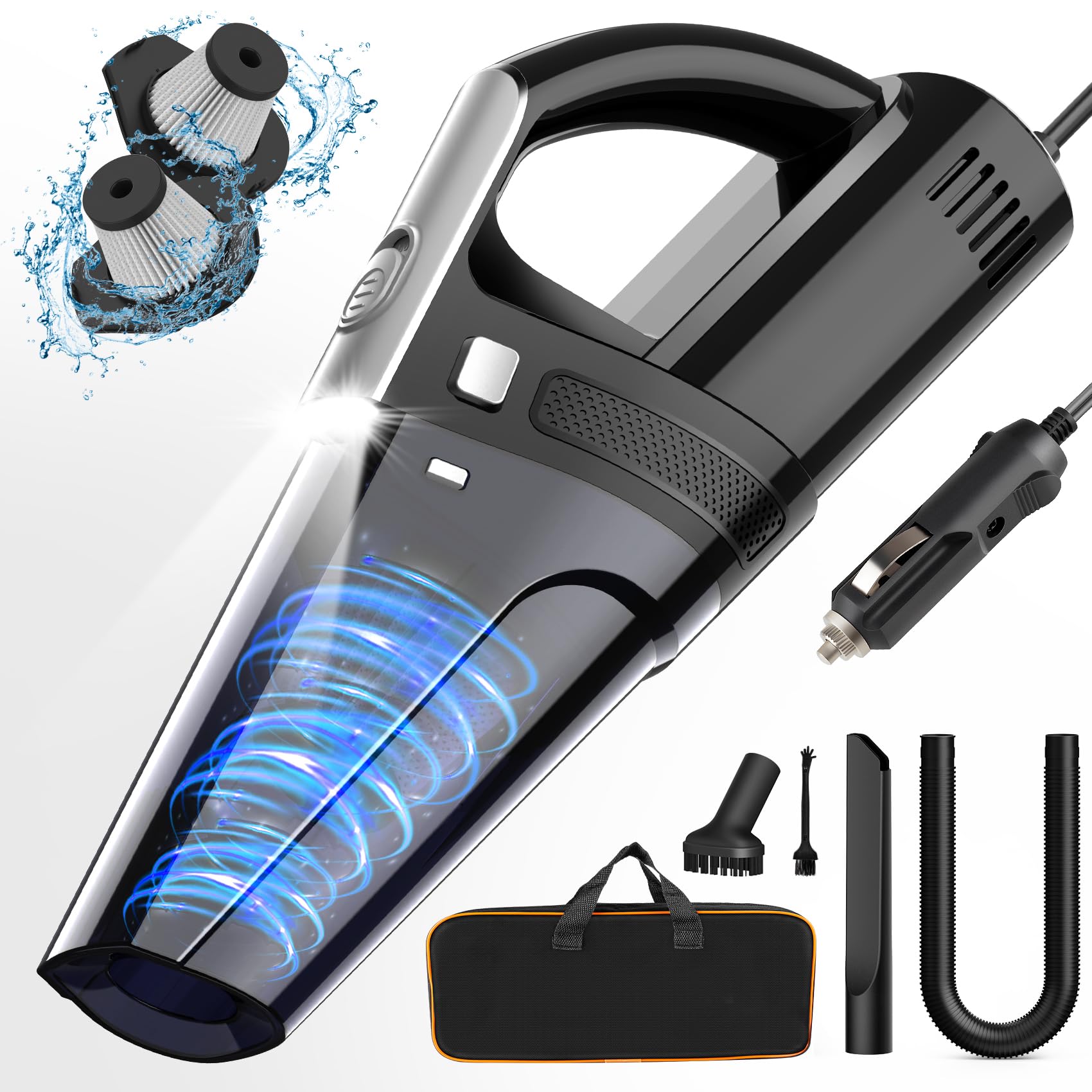 Drecell Car Vacuum, Portable Car Vacuum Cleaner With 7000Pa Suction, Dc 12V High Power 16.4Ft Cord Wired Vacuum Cleaner For Car,